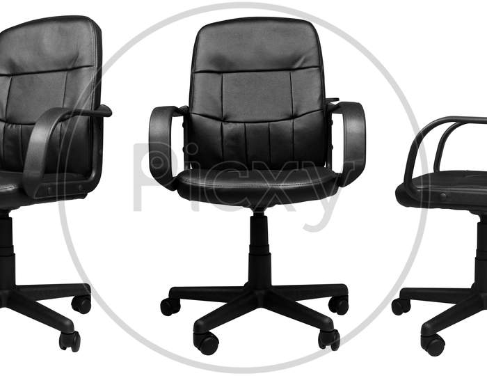 3 Different Angels Of Office Leather Chair Isolated On White Background