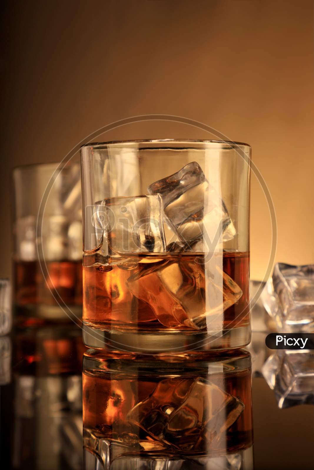 Chilled Whiskey Glasses With Ice Cubes