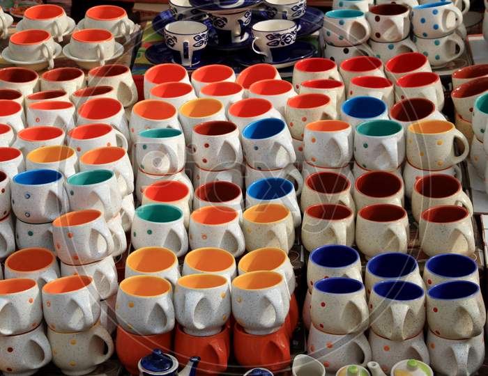 Lot Of Beautiful Colorful Crockery Mugs