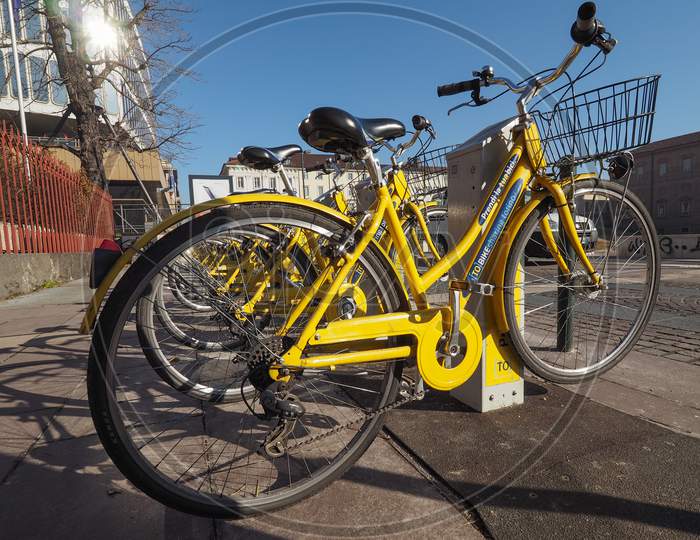 Turin, Italy - Circa January 2017: Public Bicycle Sharing System Called Tobike (Meaning Torino Bike)