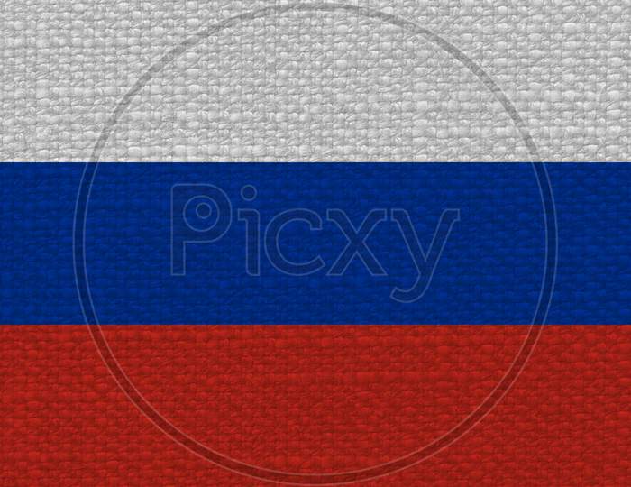 Russian Flag Of Russia With Fabric Texture