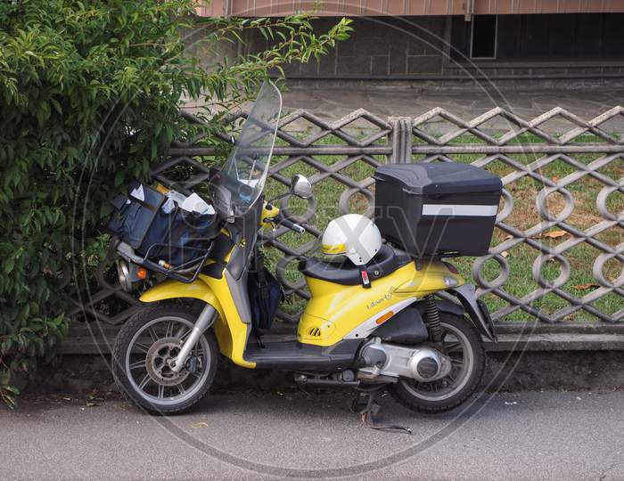 Turin, Italy - Circa September 2018: Poste Italiane Mail Delivery Motor Bike