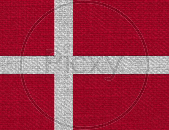 Danish Flag Of Denmark With Fabric Texture