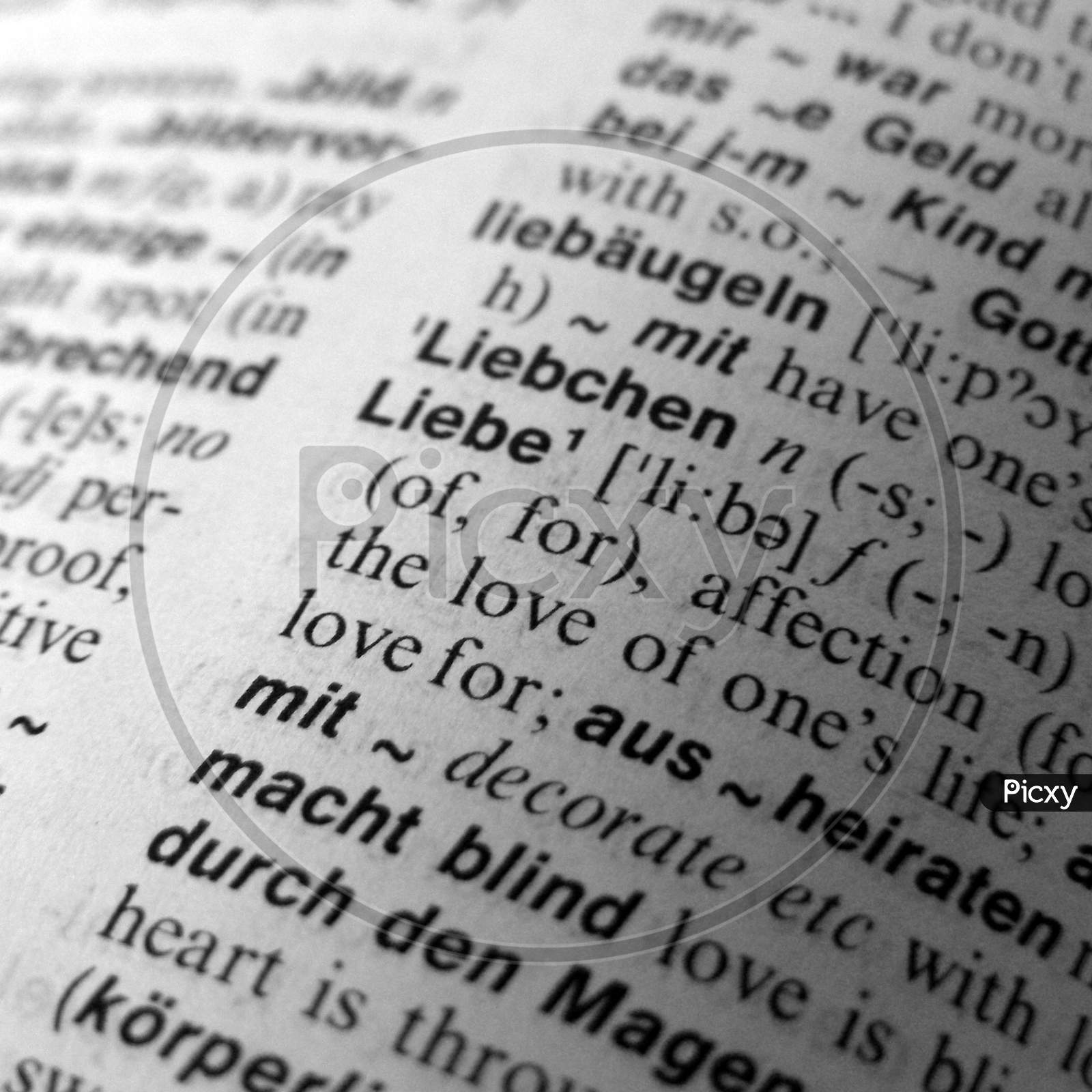 Liebe (Love) Word On Dictionary