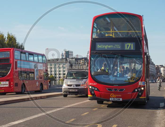 London, Uk - September 28, 2015: Red Double Decker Bus For Public Transport In Central London