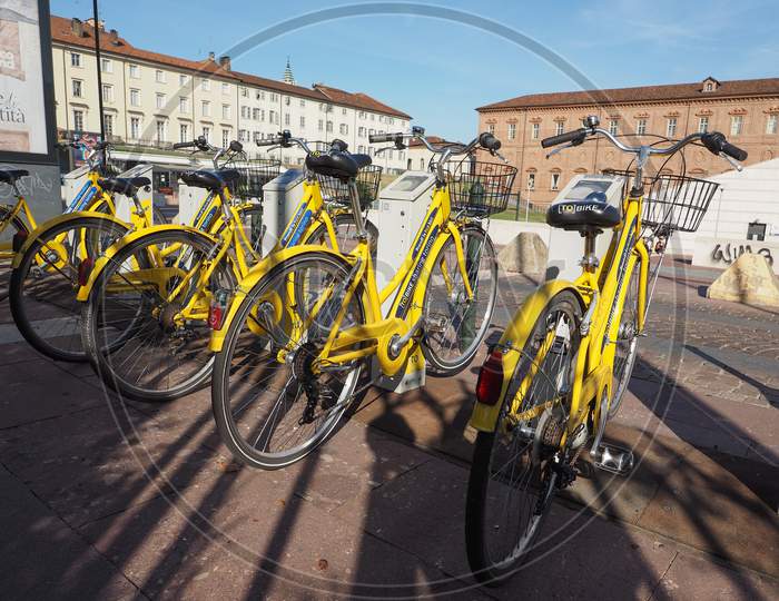 Turin, Italy - Circa August 2017: Public Bicycle Sharing System