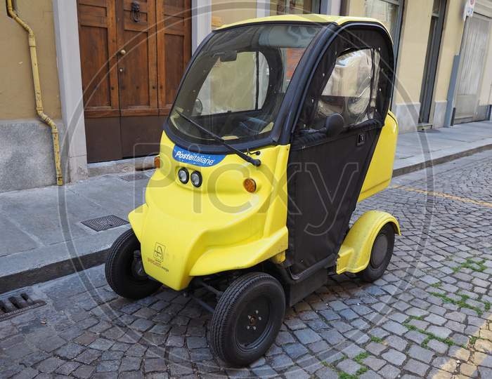 Turin, Italy - Circa May 2016: Light Electric Vehicle Used By Poste Italiane For Mail Delivery