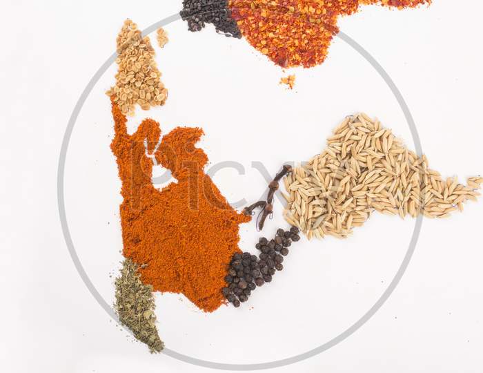 World Map With Spices Stock Photo