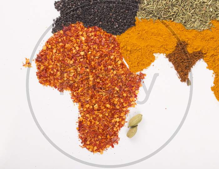 World Map With Spices Stock Photo