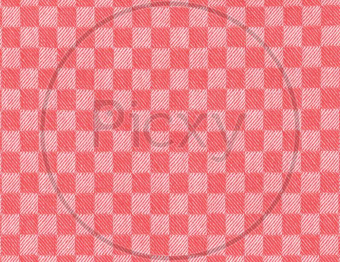 Chequered Red And White Fabric Texture Background
