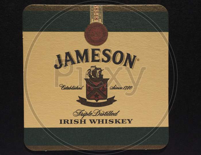 Dublin, Irelan - December 11, 2014: Beermat Of Jameson Irish Whiskey