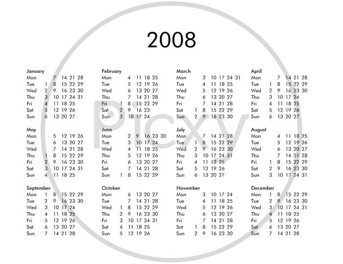 Calendar Of Year 2008