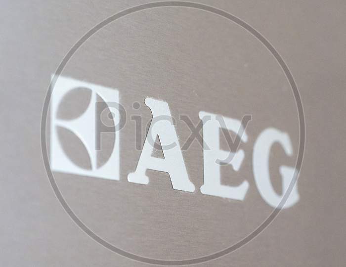 Berlin, Germany - Circa August 2017: Logo Of German Company Aeg (Allgemeine Elektricitaets Gesellschaft, Meaning General Electricity Company)