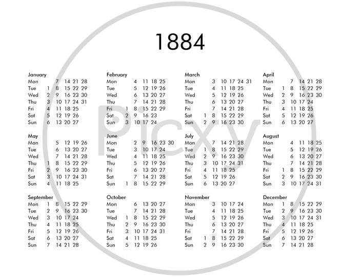 Image of Calendar Of Year 1884-HD040074-Picxy