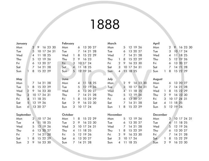 Calendar Of Year 1888