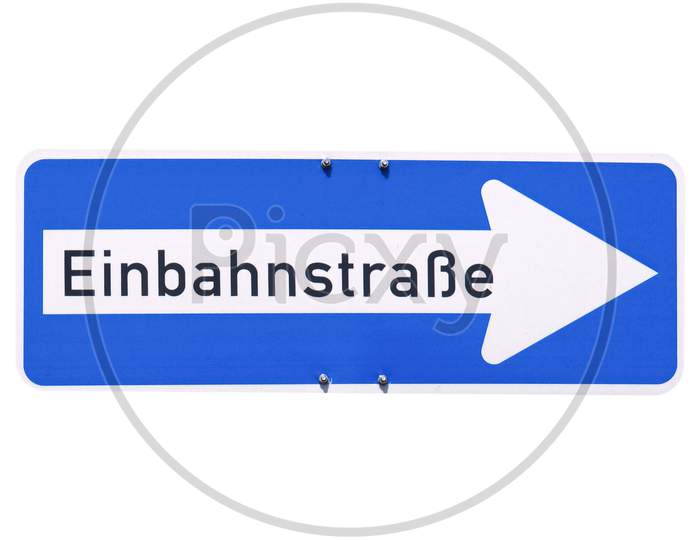 German Sign Isolated Over White. Einbahnstrasse (One Way Street)