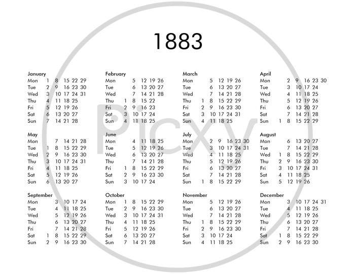 Calendar Of Year 1883