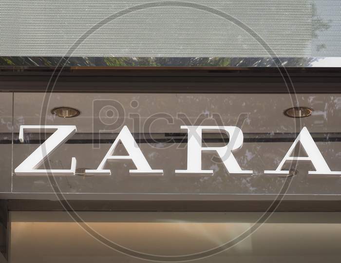 Duesseldorf, Germany - Circa August 2019: Zara Sign