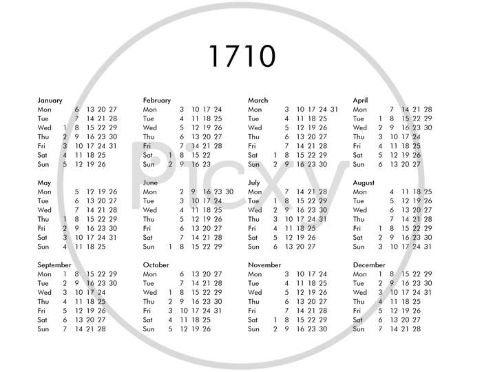 Calendar Of Year 1710