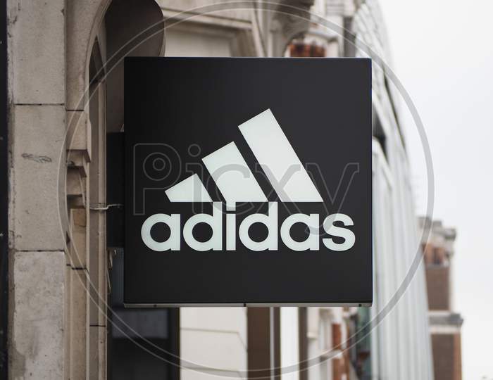 London, Uk - Circa September 2019: Adidas Sign