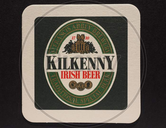 Dublin, Ireland - December 11, 2014: Beermat Of Irish Beer Kilkenny