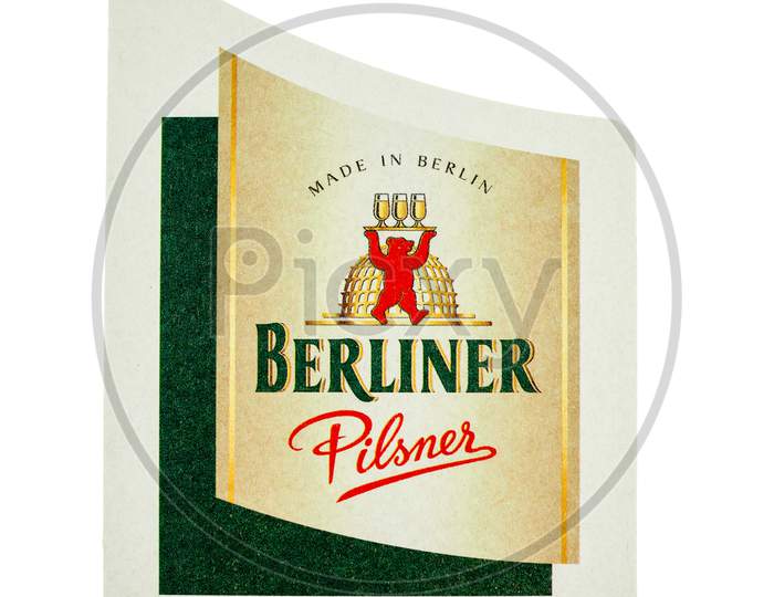 Berlin, Germany - March 15, 2015: Beermat Of German Beer Berliner Pilsner Isolated Over White Background