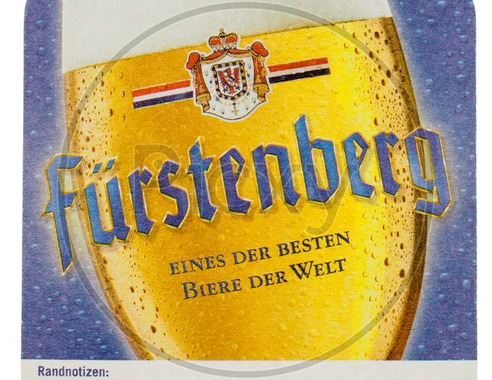 Berlin, Germany - March 15, 2015: Beermat Of German Beer Fuerstenberg Isolated Over White Background