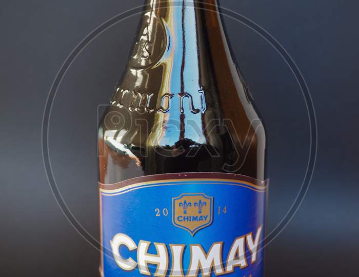 Brussels, Belgium - January 6, 2015: Bottle Of Belgian Trappist Beer Chimay Blue