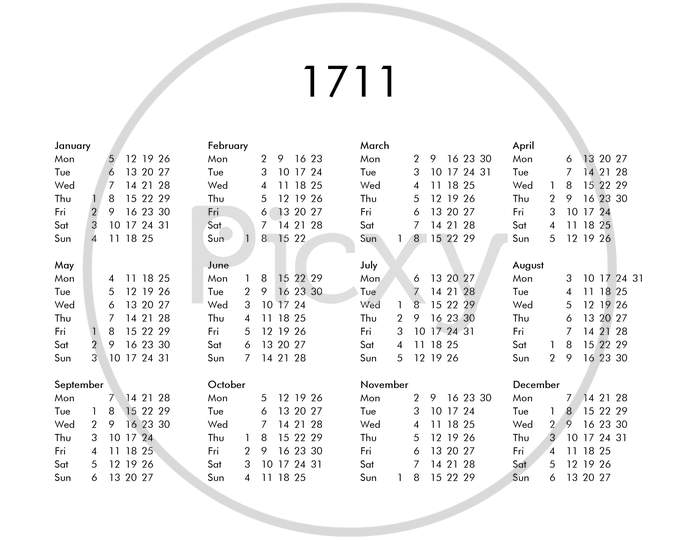 Calendar Of Year 1711