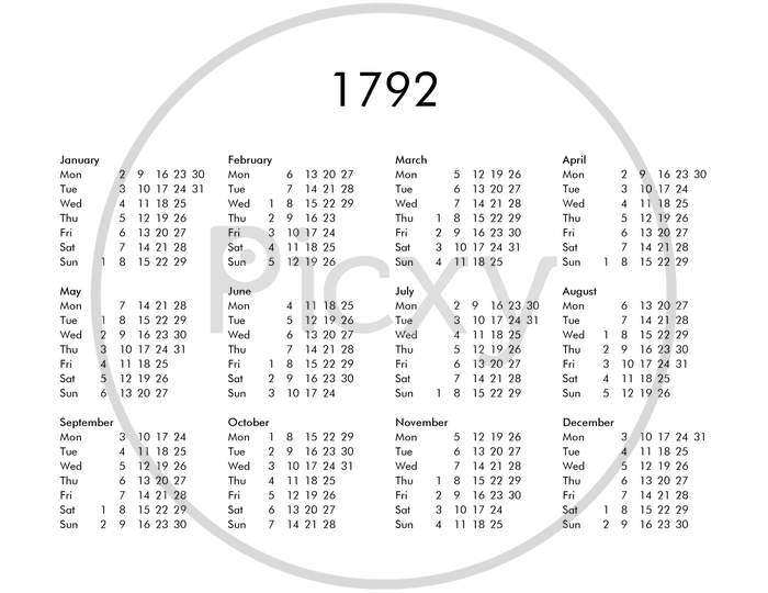 Calendar Of Year 1792