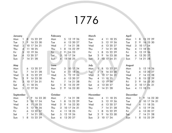 Calendar Of Year 1776