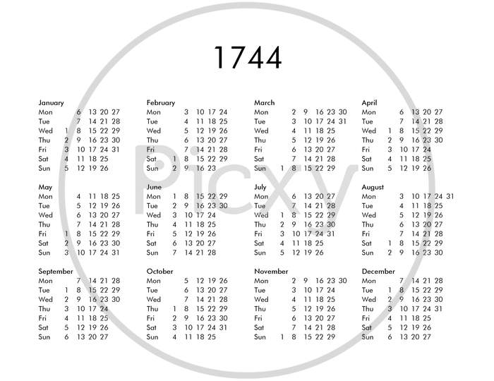 Calendar Of Year 1744