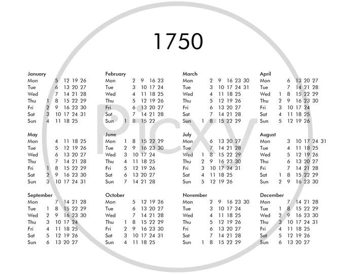 Calendar Of Year 1750