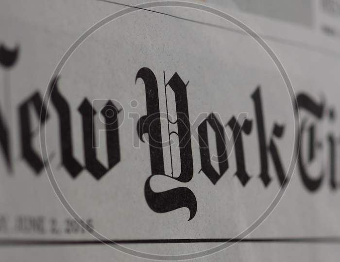 New York, Usa - Circa August 2019: New York Times Newspaper Header Sign