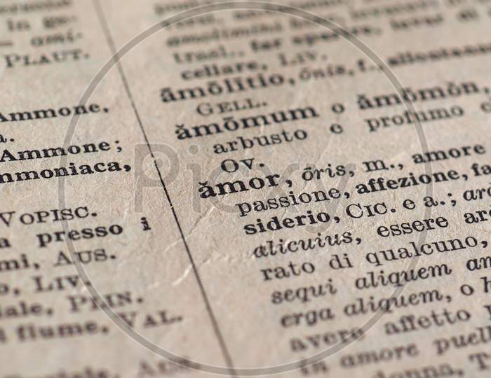 Rome, Italy - Circa December 2016: Amor Word (Meaning Love) In Latin
