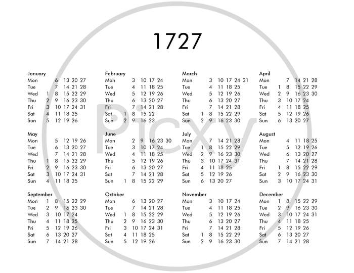 Calendar Of Year 1727