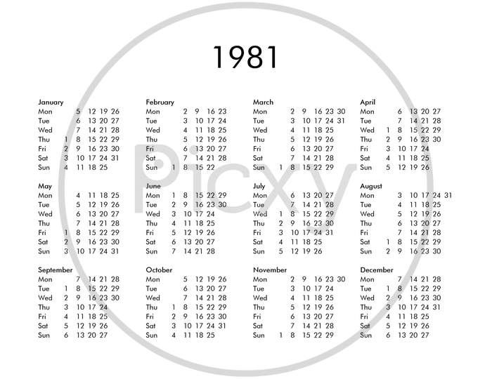 Calendar Of Year 1981