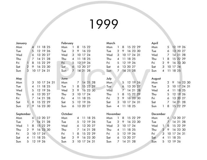 Calendar Of Year 1999