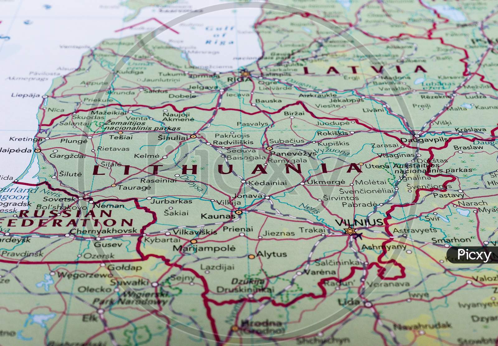 Vilnius, Lithuania - Circa May 2016: Map Of Lithuania With Selective Focus On Name Of Country
