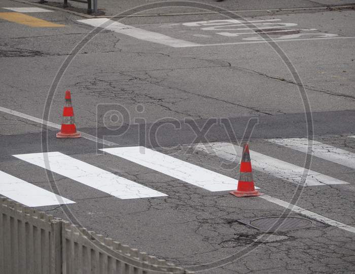 Road Works With Traffic Cones