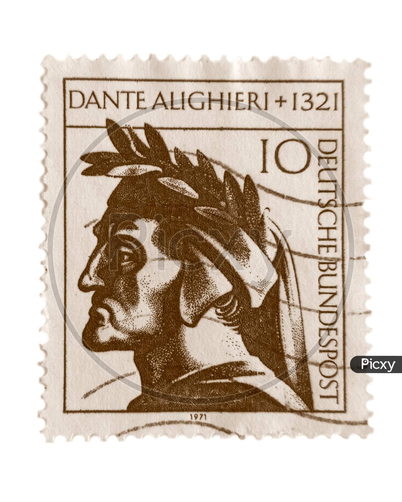 German Stamp With Portrait Of Italian Poet Dante Alighieri