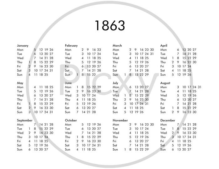 Calendar Of Year 1863