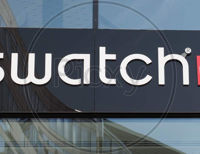 Duesseldorf, Germany - Circa August 2019: Swatch Sign