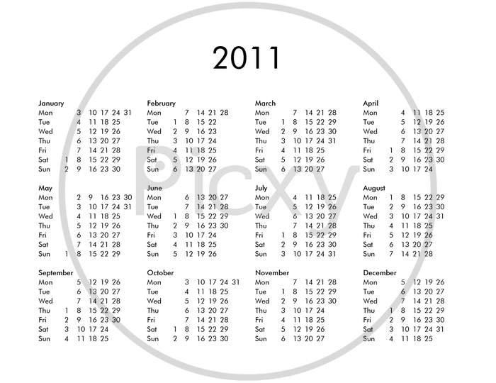 Calendar Of Year 2011