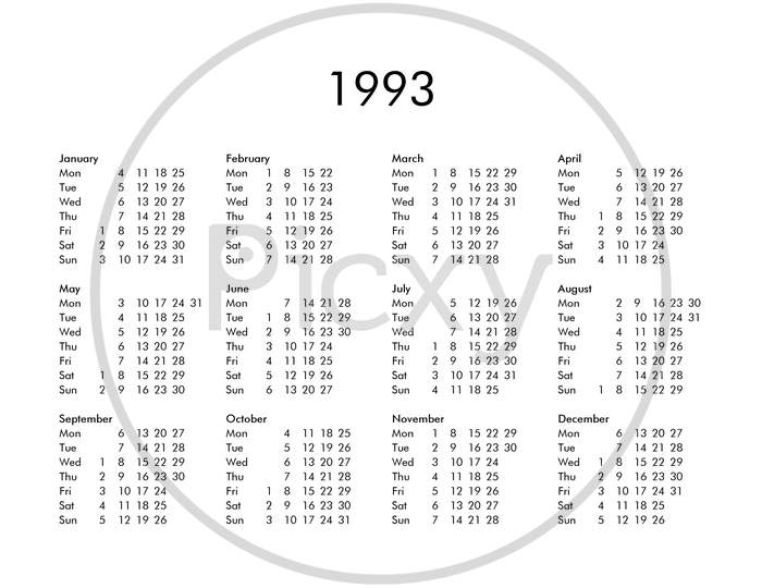 Calendar Of Year 1993