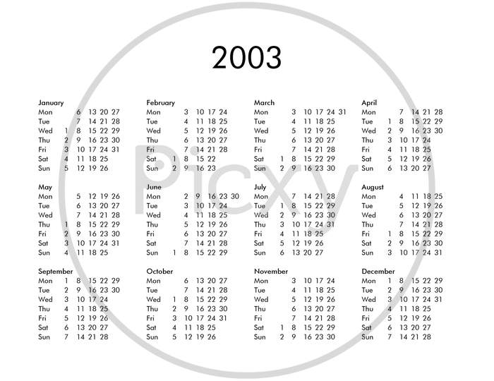 Calendar Of Year 2003