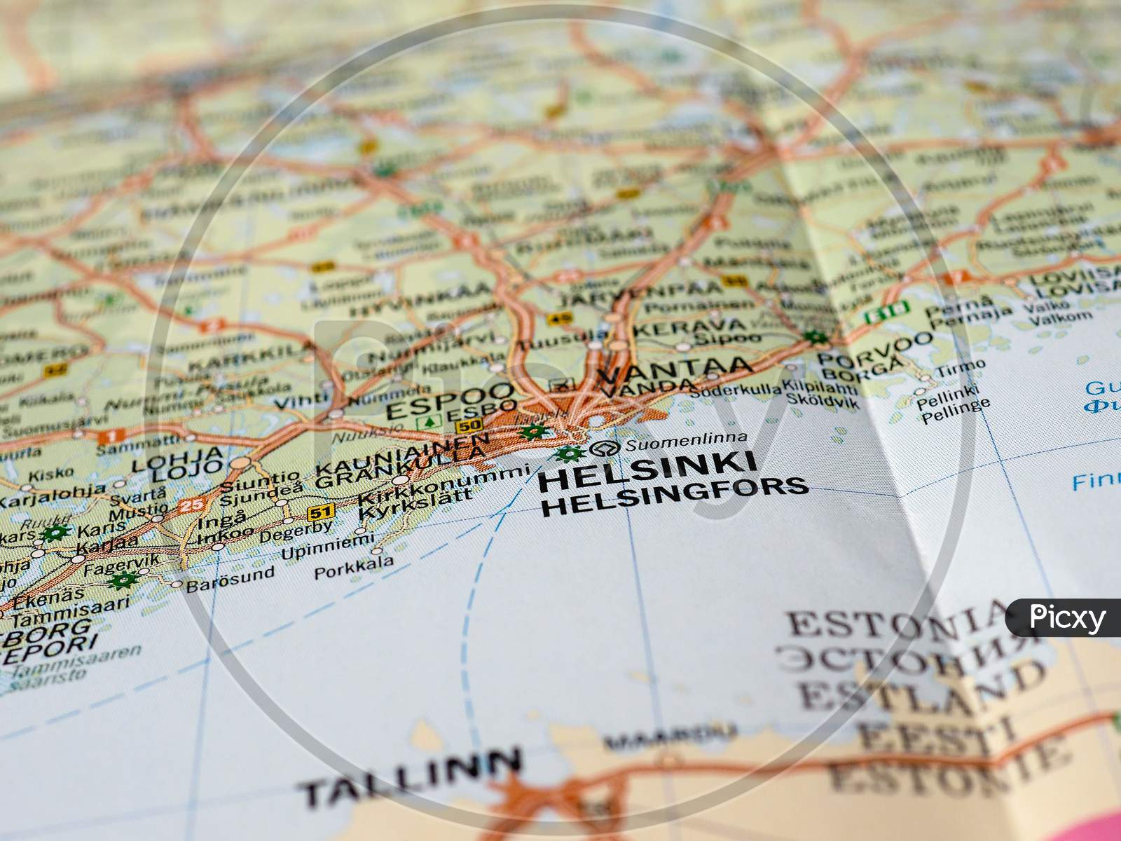 Helsinki, Finland - Circa April 2016: Detail Of A Map Of The City With Selective Focus On Town Name