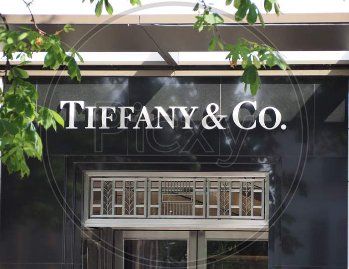 Duesseldorf, Germany - Circa August 2019: Tiffany & Co Sign