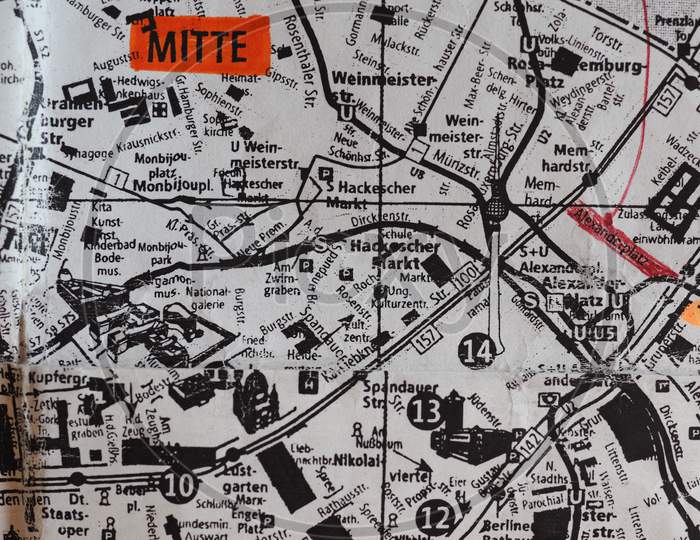Berlin, Germany - Circa December 2018: Map Of Berlin City Centre (Mitte)