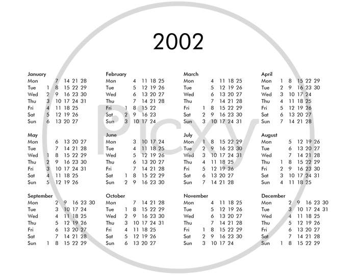 Calendar Of Year 2002